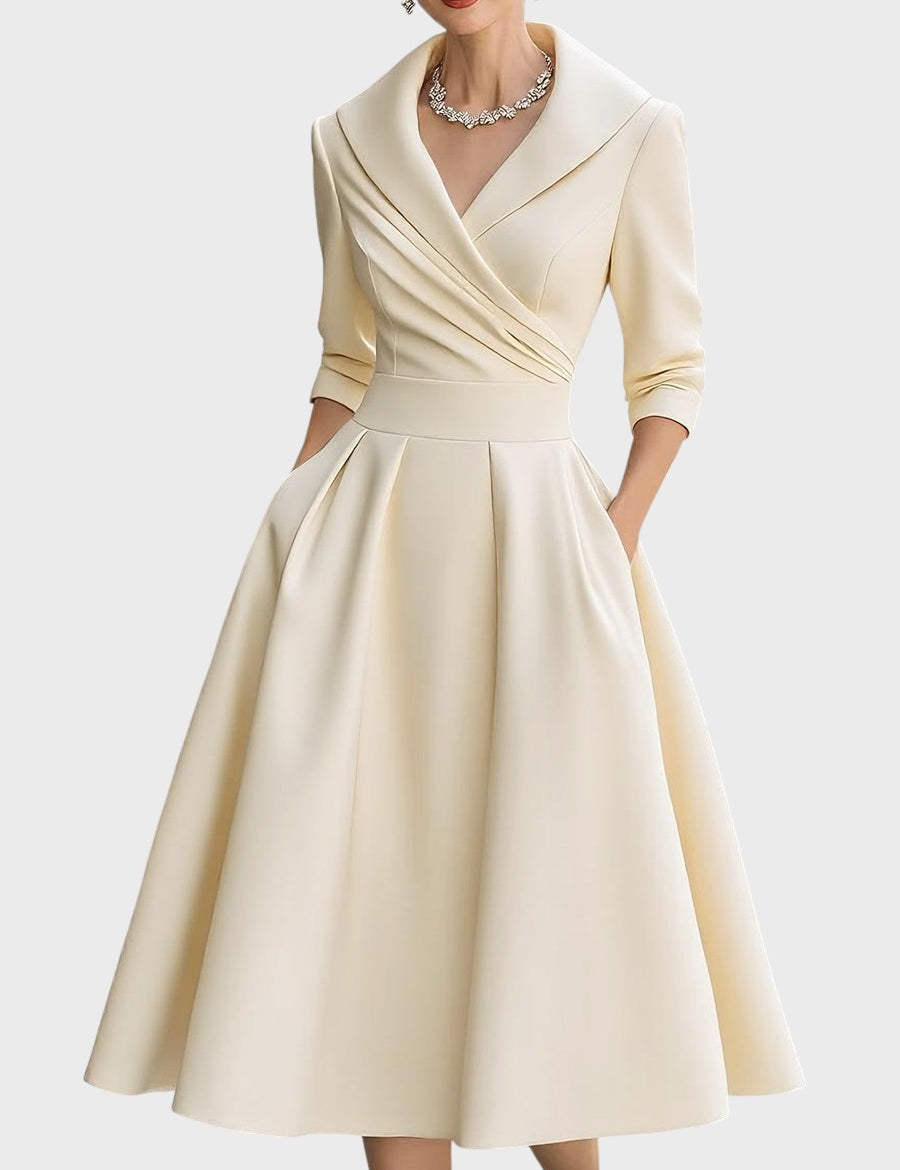 Rochie midi elegantă cu mânecă lungă