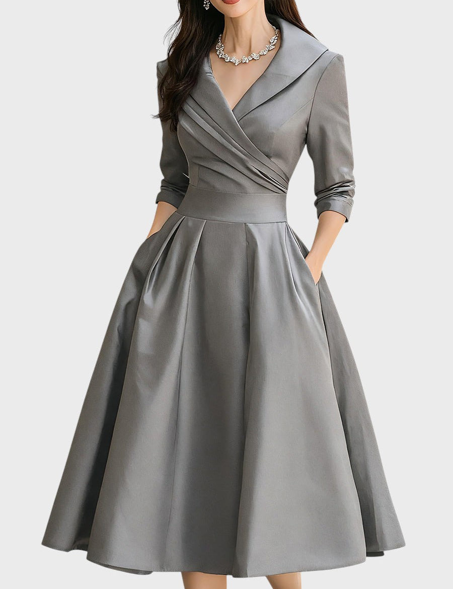 Rochie midi elegantă cu mânecă lungă