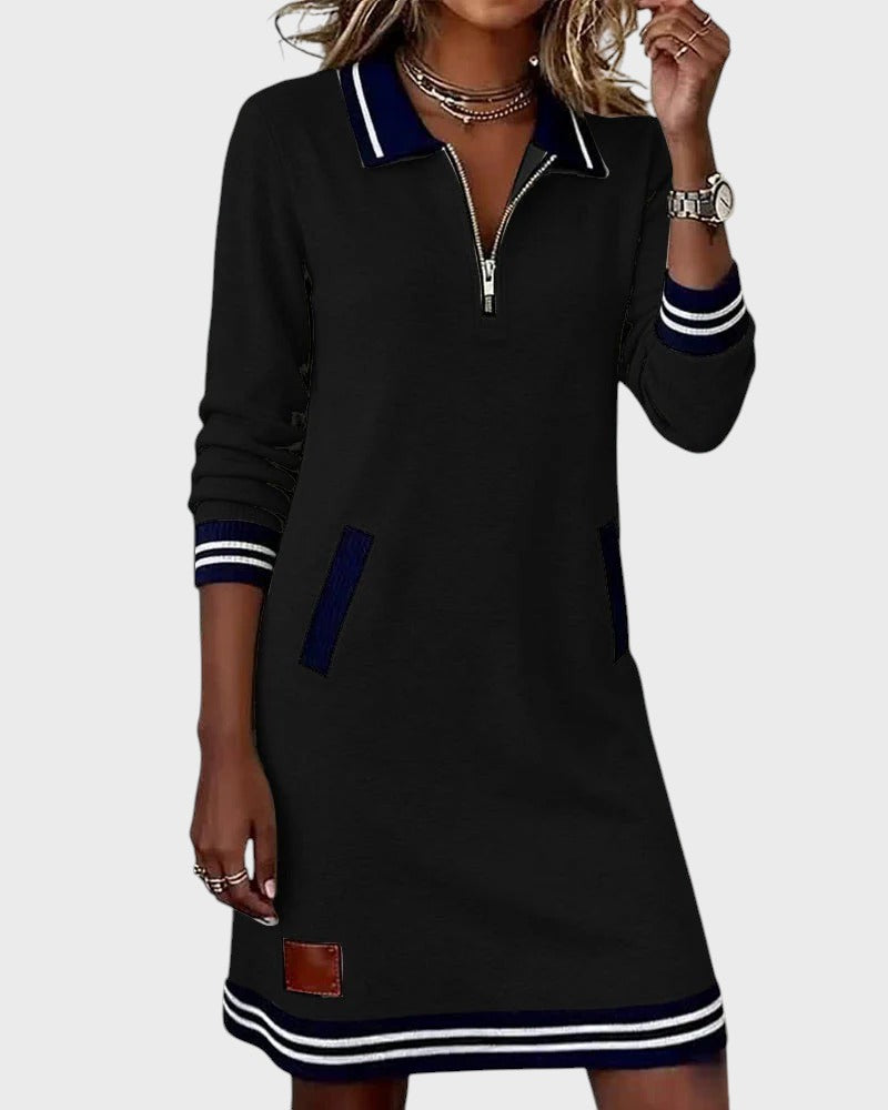 Rochie din tricot cu fermoar semi-ascuns și tiv contrastant